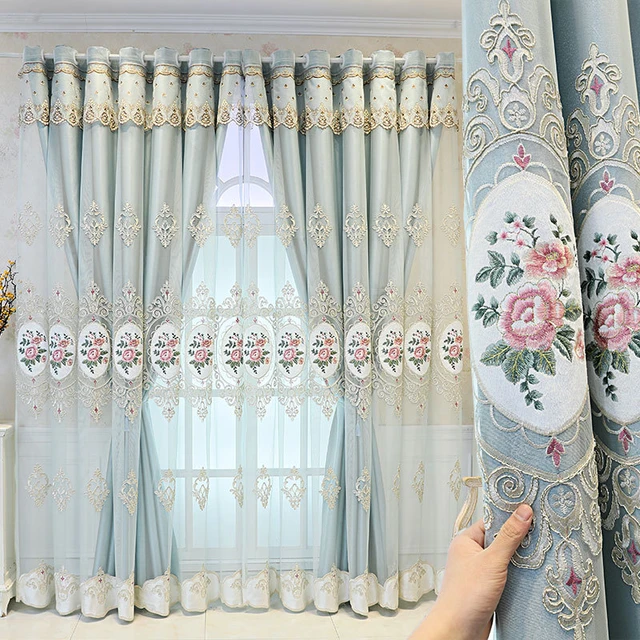 Cortina de ventana de doble capa, elegante cortina transparente con bordado  de encaje y cortina opaca para sombreado, panel de cortinas con ojales
