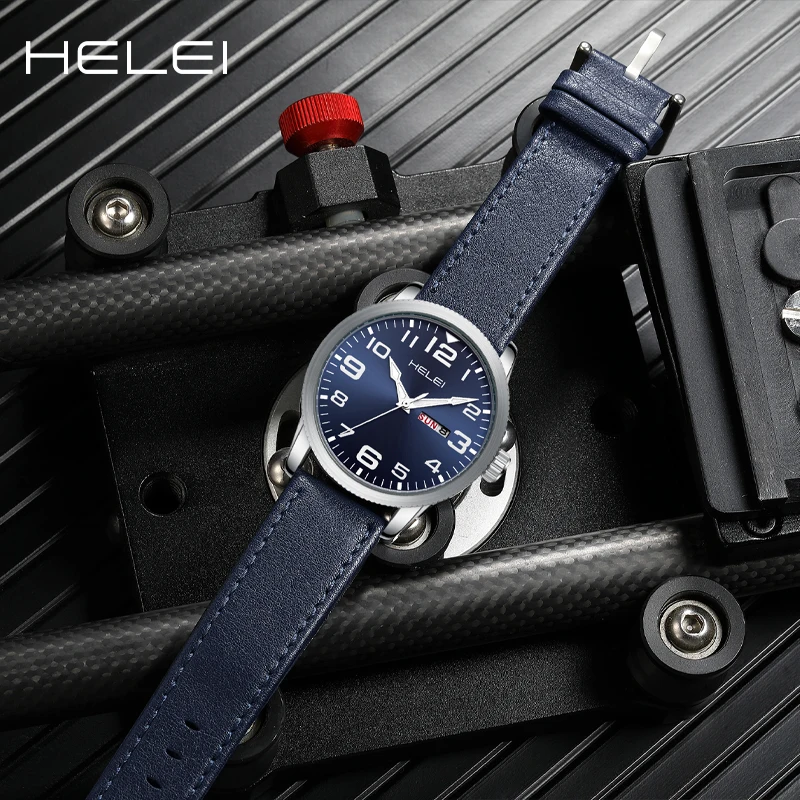 HELEI men's quartz watch waterproof wristwatch high-end men's watches fashion calendar week display gift for men