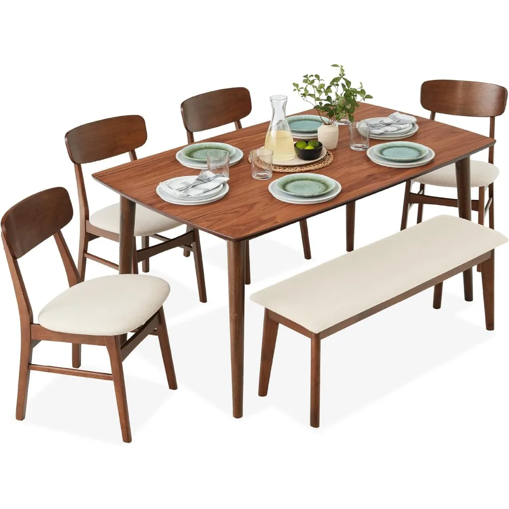 Dining table set Best Choice Products 6-Piece Dining Set, Mid-Century Modern Wooden Table & Upholstered Chair Set for Home, Kitchen