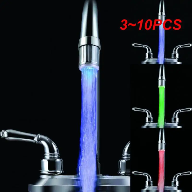 

3~10PCS Led Water Faucet Light Durable Material 7 Colors Waterfall Glow Universal Adapter Easy To Install Water-saving