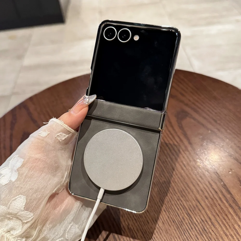 Luxury Plating Magnetic Matte Leather Case - Wireless Charging & Shockproof Protection