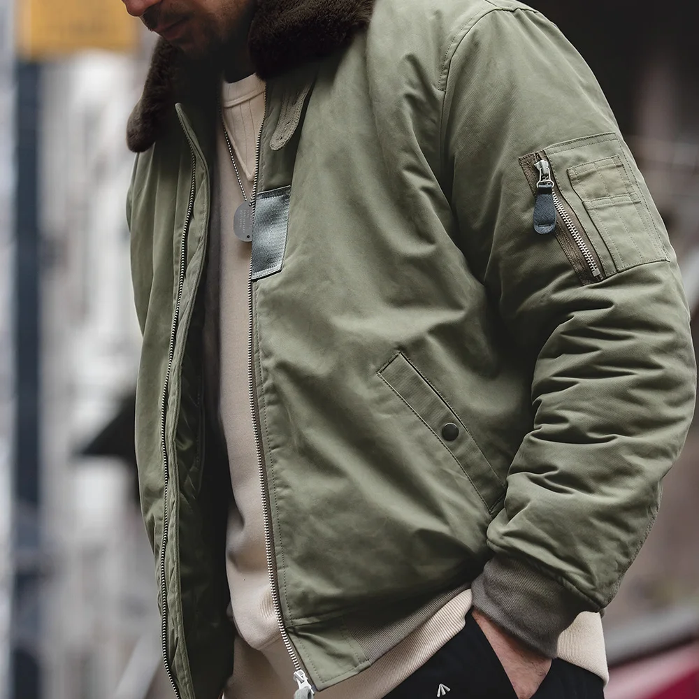 Maden Vintage B15 Bomber Jacket for Men Faux Rabbit Fur Lapel Signature Arm Pocket Winter Thickened Warm Windproof Coat Parkas 3