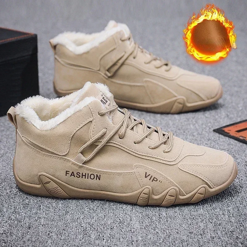 Men's Winter Flat Shoes New Fashion Plush Warm Sports Casual Work Shoes Trend Comfortable Lightweight Soft Sole Flat Shoes Boots
