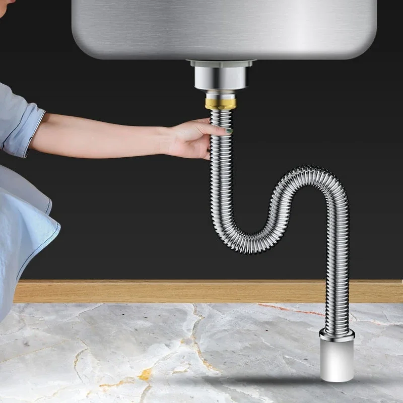 Stainless Steel Sewer Drain Pipe Universal Sink Plumbing Wash Basin Drainage Tube Kitchen Bathroom Downcomer Facility Hardware 3