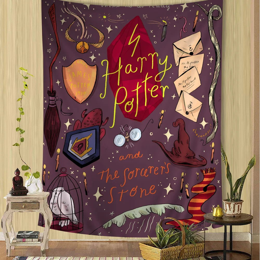 thumbnail image 1 of Tapiz de pared grande con estampado de paisaje de Harry Potter y la varita mágica, alfombra de pared hippie con tarot para colgar en la pared, decoración del hogar para dormitorio, 1 of 5