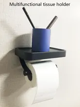  Nail Free Grey Toilet Paper Holder Aluminum Wall Mounted Toilet Paper Roll Holder Bathroom Accessories WC Decor Storage Shelf 