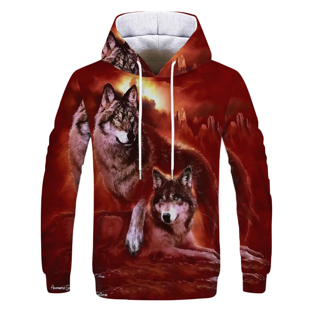 thumbnail image 1 of Sudadera con capucha de lobo juvenil para hombre, moda 3D, ropa de calle holgada con estampado de lobo, sudadera divertida de hip hop callejero con animales 2021, 1 of 5