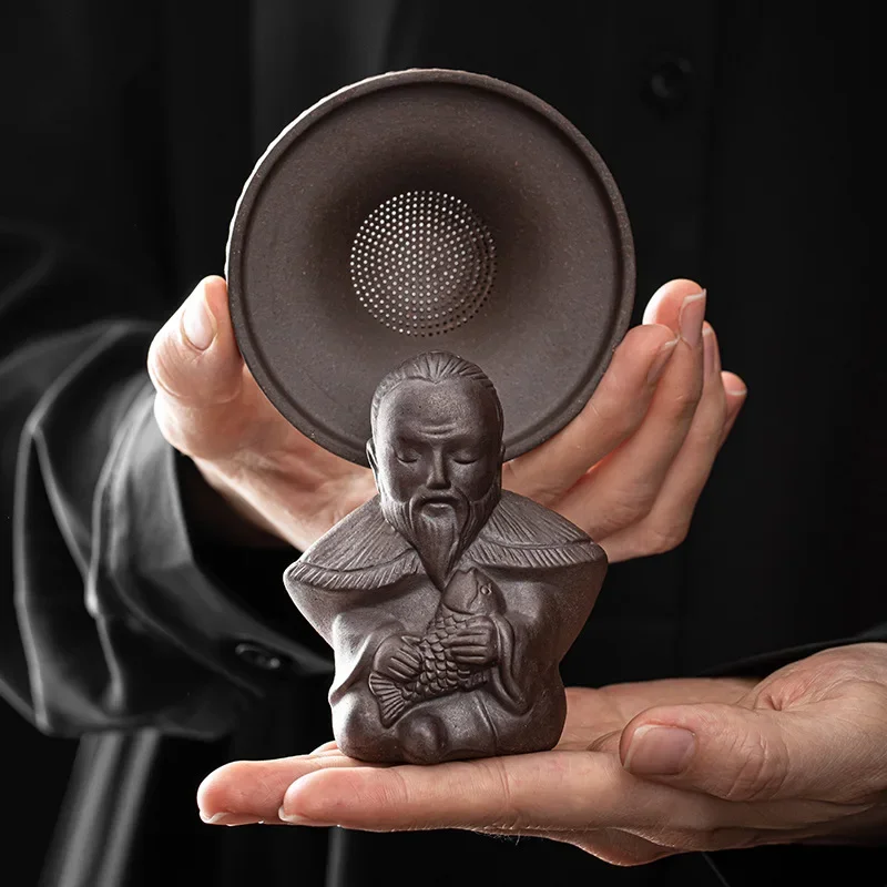 Lakes Ceramic Filter Group Creative Old Fisherman Little Monk Bamboo Hat Tea Funnel Tea Strainer Filter Infuser Set