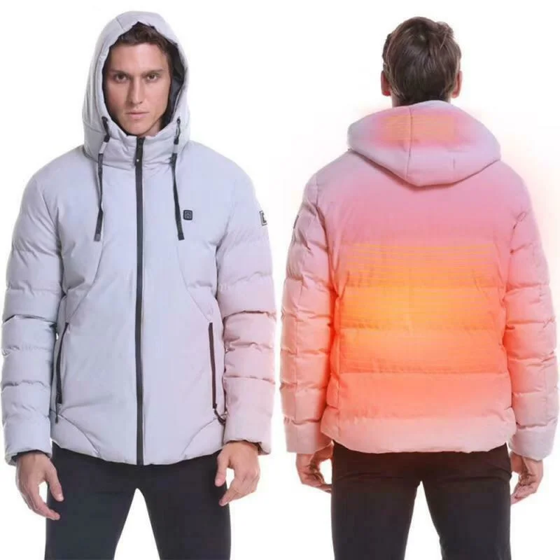 

Winter USB Electric Heated Jacket Mens Hooded Warm Coat Parka Rechargeable Heating Coat Thermal Jacket Skiing Outwear Oversized