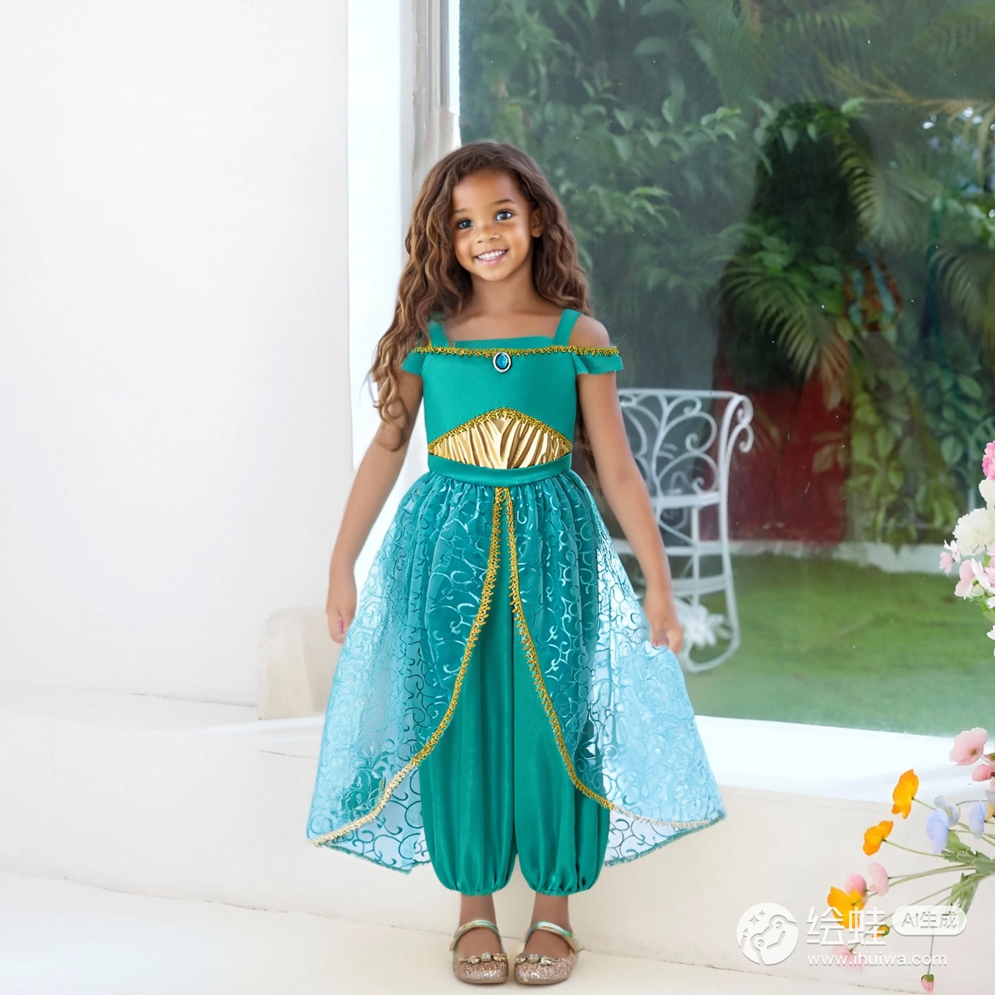 3-piece Jasmine Costume Set Jasmine Princess Costume For Girls - 3 Piece  Blue Dress Up Outfit With Headdress Girls Dress Up Costume