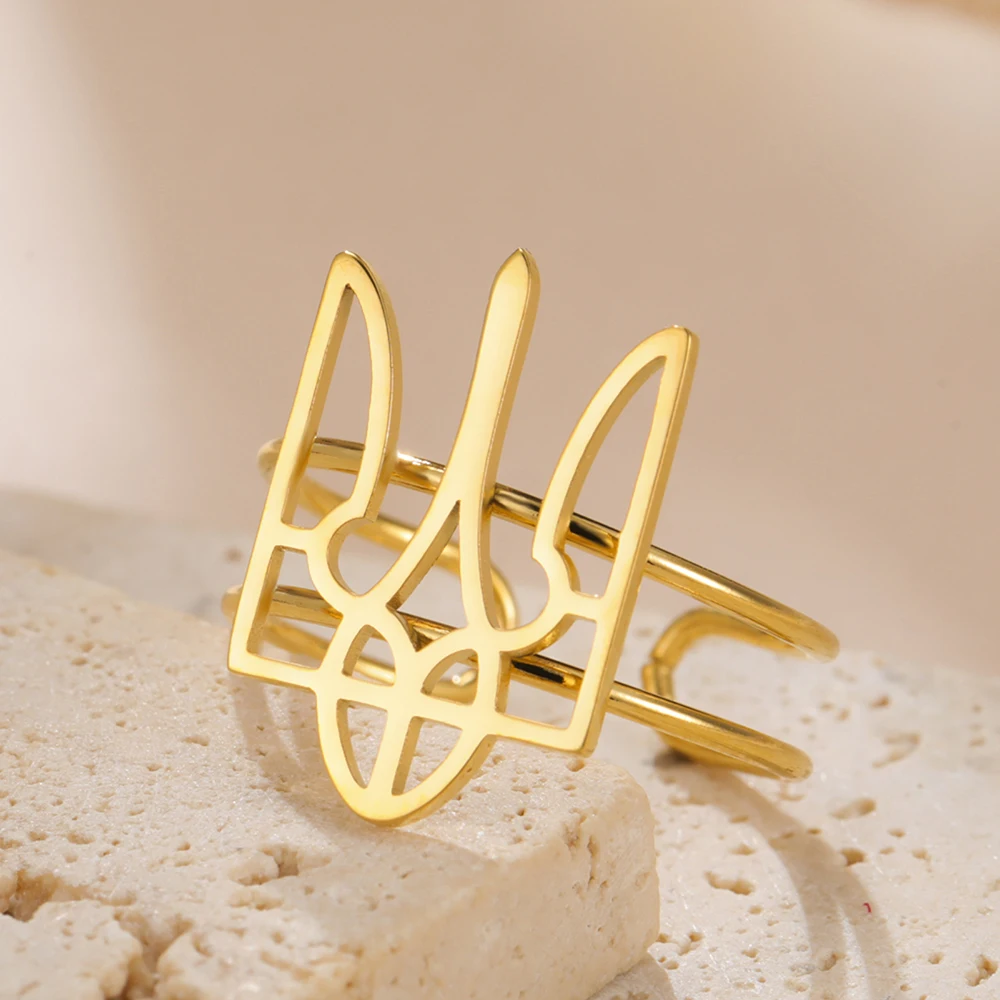Dawapara Ukrainischer Dreizack Tryzub Symbol Unisex Ring Verstellbarer offener Fingerring Schutz Amulett Edelstahlschmuck – Detail 15