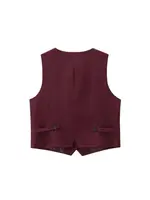 Women's Front Button Fitted Waistcoat and High Waist Pleated Wide Leg Pants, Female Two Piece Sets, Fashion - Image 4