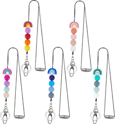 Colorful Beaded Rainbow Lanyards with Alloy Key Hook - Set of 5 (AECH08 - 06904)