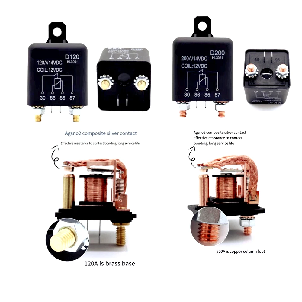 고전류 자동차 릴레이, 200A, 120A, 200A, 250A, DC 시동, 12V, 24V 배터리 전원 공급 장치 수정, 장시간