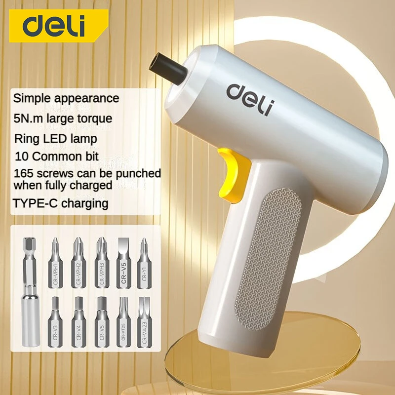 Deli wireless electric screwdriver 3.6V1500mAh5N.m torque rechargeable electric screwdriver with LED light 10 pcs household tool deli dl6903 specification ph2x65mm 6 3mm series screwdriver bits 10 piece set s2 alloy steel material bit with strong magnetism