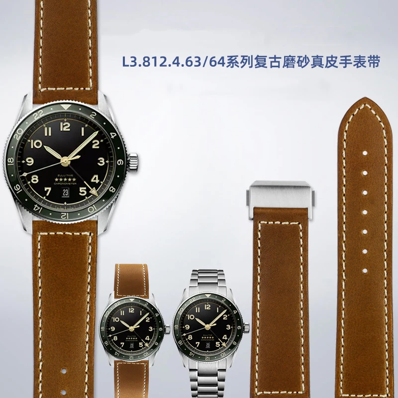 Per Longines Pioneer Zulu Duo Fuso Orario L3.812 Serie Cinturino In Vera Pelle Retrò Vintage Chiusura Pieghevole Cinturino Da Uomo 22Mm