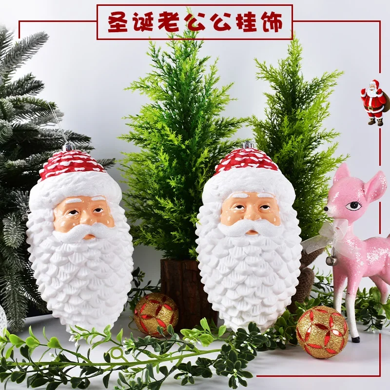 

Christmas shooting props red and white pine cone painted 30CM Santa head pendant Christmas tree decoration old man ornaments