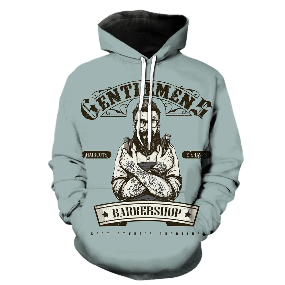 

Cartoon Personality Barber Men's Hoodies Long Sleeve With Hood Jackets Casual Fashion Tops Streetwear Teens Oversized Pullover