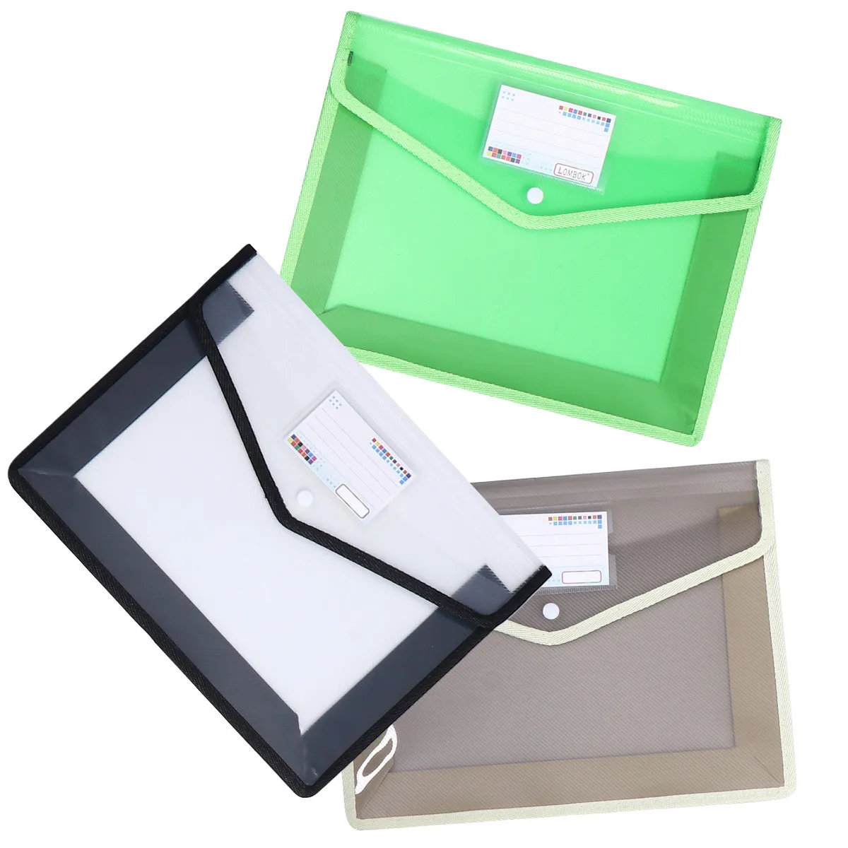 3Pcs A4 문서 폴더 투명 PVC 파일 파우치 방수 사무실 파일 홀더 문서 정리 버튼 비즈니스용 고정 장치