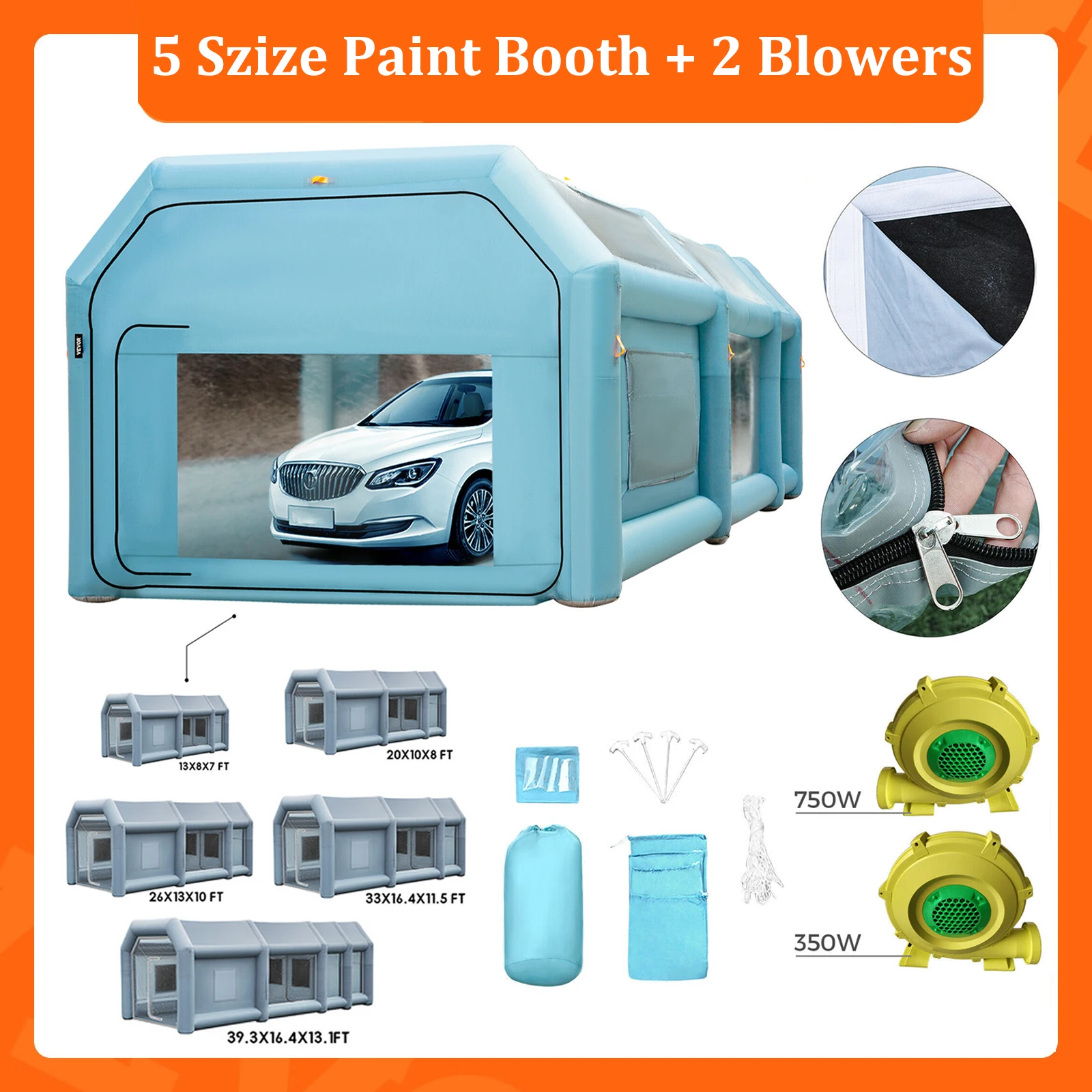 33x16.4x11.5ft Inflatable Spray Booth Car Paint Booth Tent 1100W DL Blowers
