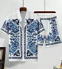 Hawaiian Shirt Set Men 3D Printed Blue And White Porcelain Pattern Summer Fashion Casual Daily Oversized Shirt+shorts 2piece Set 2