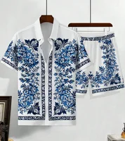 Hawaiian Shirt Set Men 3D Printed Blue And White Porcelain Pattern Summer Fashion Casual Daily Oversized Shirt+shorts 2piece Set 2