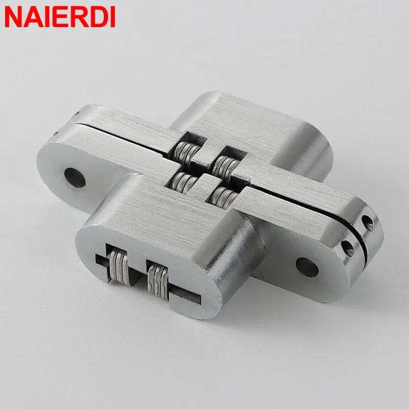 NAIERDI 2 Pack Hidden Door Hinge Stainless Steel Invisible Hinge Concealed Folding Hinges for Cabinet Door Furniture Hardware