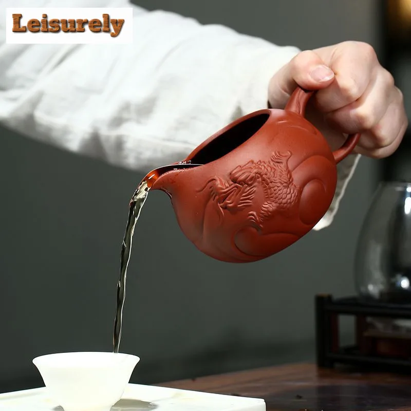 340ml Boutique Yixing Purple Clay Tea Pitcher Handmade Fish Dragon Justice Cup Raw Ore Mud Divider Chahai Chinese Zisha Teaset