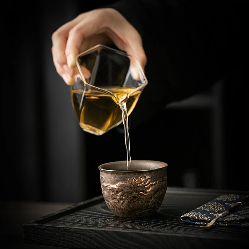 120ml Vintage Ceramic Tea Cup with Dragon Design, Large Capacity Kung Fu Tea Set, Antique Oriental Tea Mug for Gongfu Ceremony
