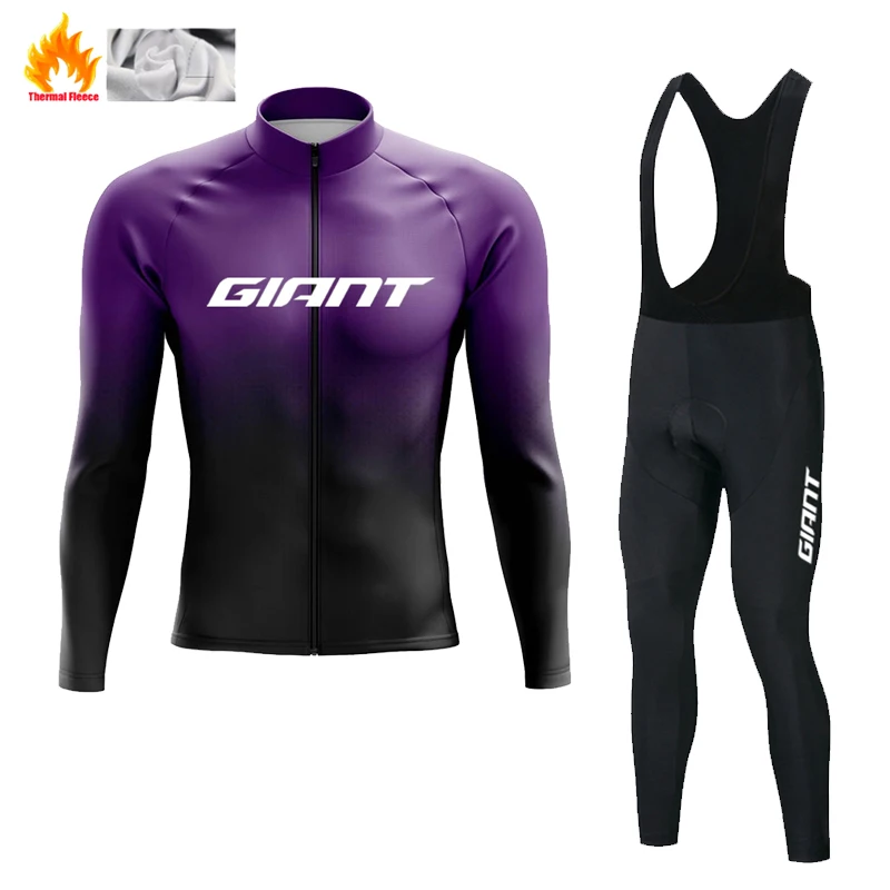 Cycling Jersey Set Cycling Suit Winter Thermal Fleece Cycling Jersey Set GIANT Long Sleeve Bicycle Clothing MTB Bike Wear