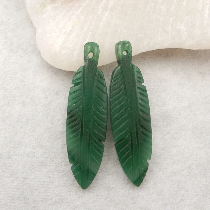 

Hot Sale Carved African Jade Feather Earring Beads,Semiprecious jewelry earring 36x9x4mm4.7g