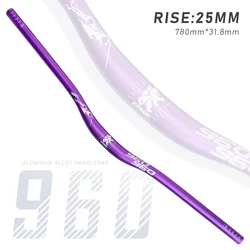 Aluminum Alloy Mountain Bike Riser Handlebar - 25mm Rise, 780mm Length, Dull Polish Finish (HB - 960 Purple)