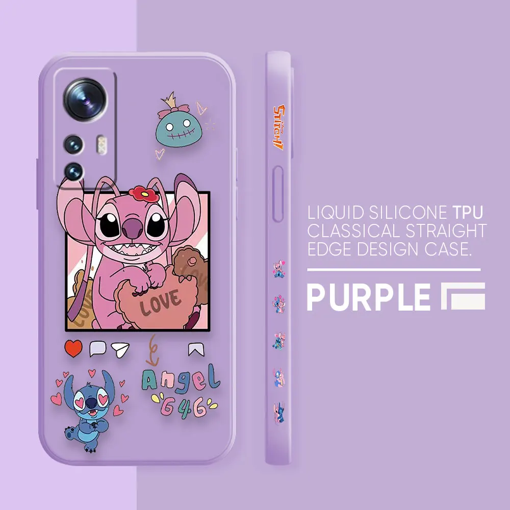 thumbnail image 1 of Case For Xiaomi 13 12 12S 11 11T 10 10S 9 9SE 8SE Pro Ultra Lite Colour Simple Liquid Silicone Case Cartoon Lilo & Stitch Angel, 1 of 5