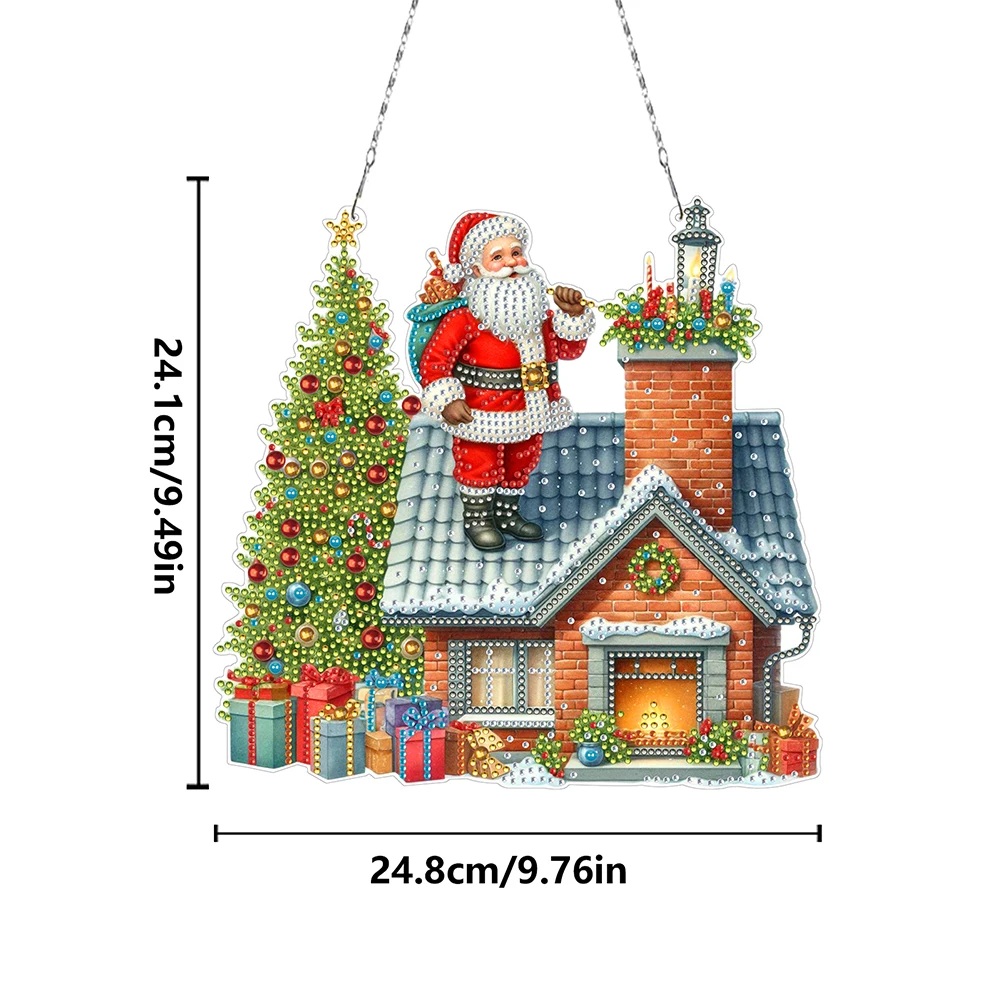 2D Flat Christmas DIY Hanging Diamond Art Kits Single-Sided Drill Diamond Art Acrylic Pendant DIY Home Decor Hanging Charm