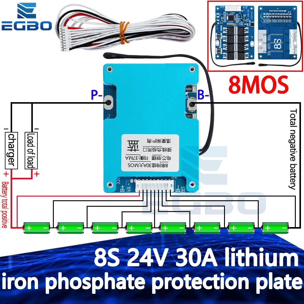 8s 24v 30a Lithiumeisenphosphat-Schutz platine mit symmetrischem 600w Dauerstrom-Sonnenschutz panel platine bms