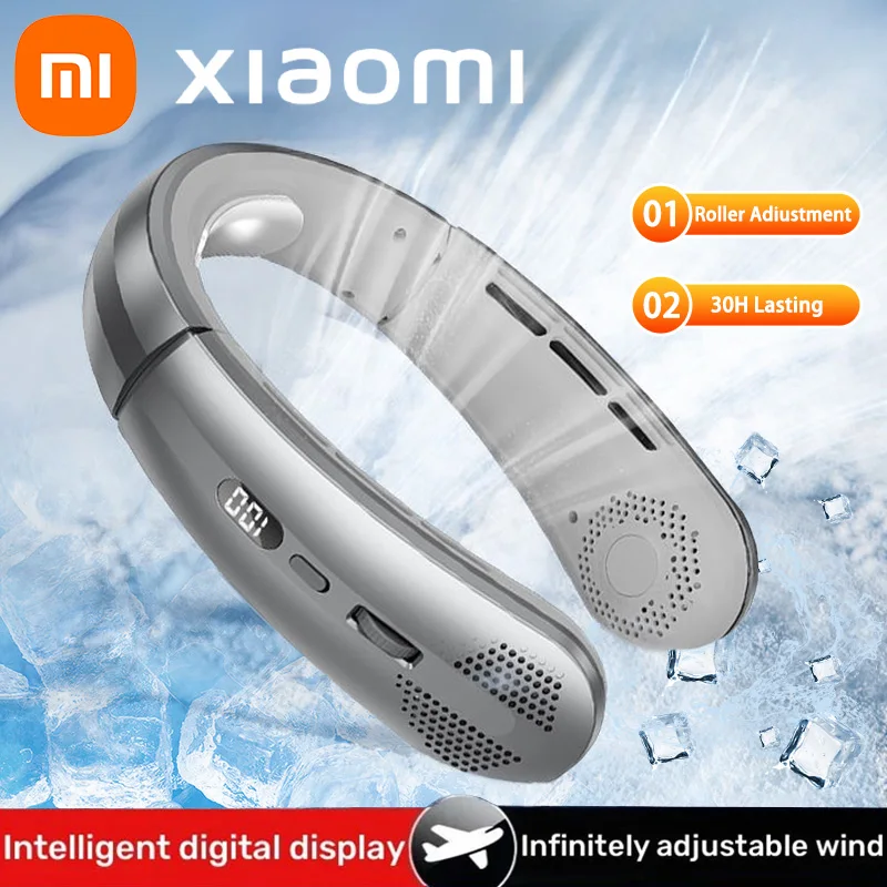 Portable Bladeless Fan Xiaomi Hanging Neck Mini USB Rechargeable Mute LED Digital Display Electric Fan Summer Air Cooler