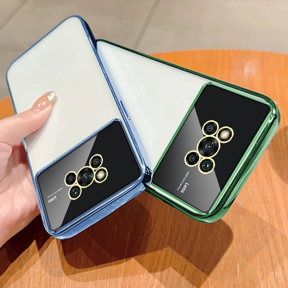 Per Xiaomi Poco X3 Pro Nfc Case Luxury 6D Placcatura Clear Large Window Lens Film Cute Cover Morbida Antiurto Per Telefono Pocox3Pronfc