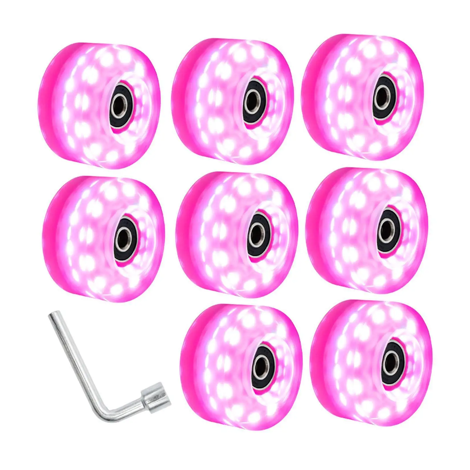 8 Pieces Luminous Roller Skate Wheels with Wrench Accessories 82A Hardness with Bearings Installed Light up Roller Skate Wheels