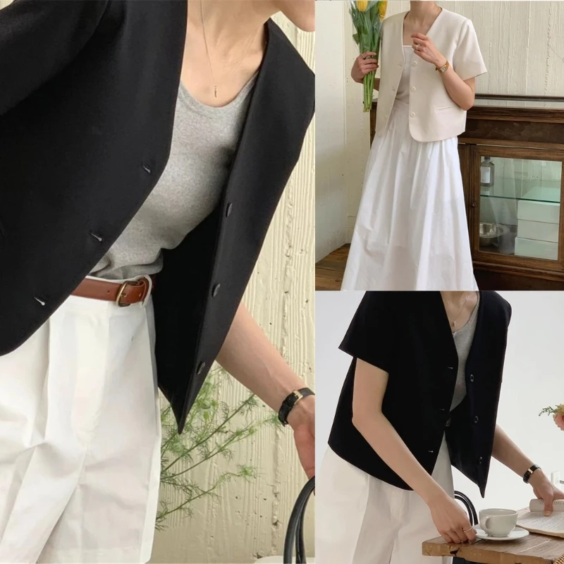 

Womens Summers Blazered Casual Open Front Short Sleeve Office Blazered Bussiness Work Suit
