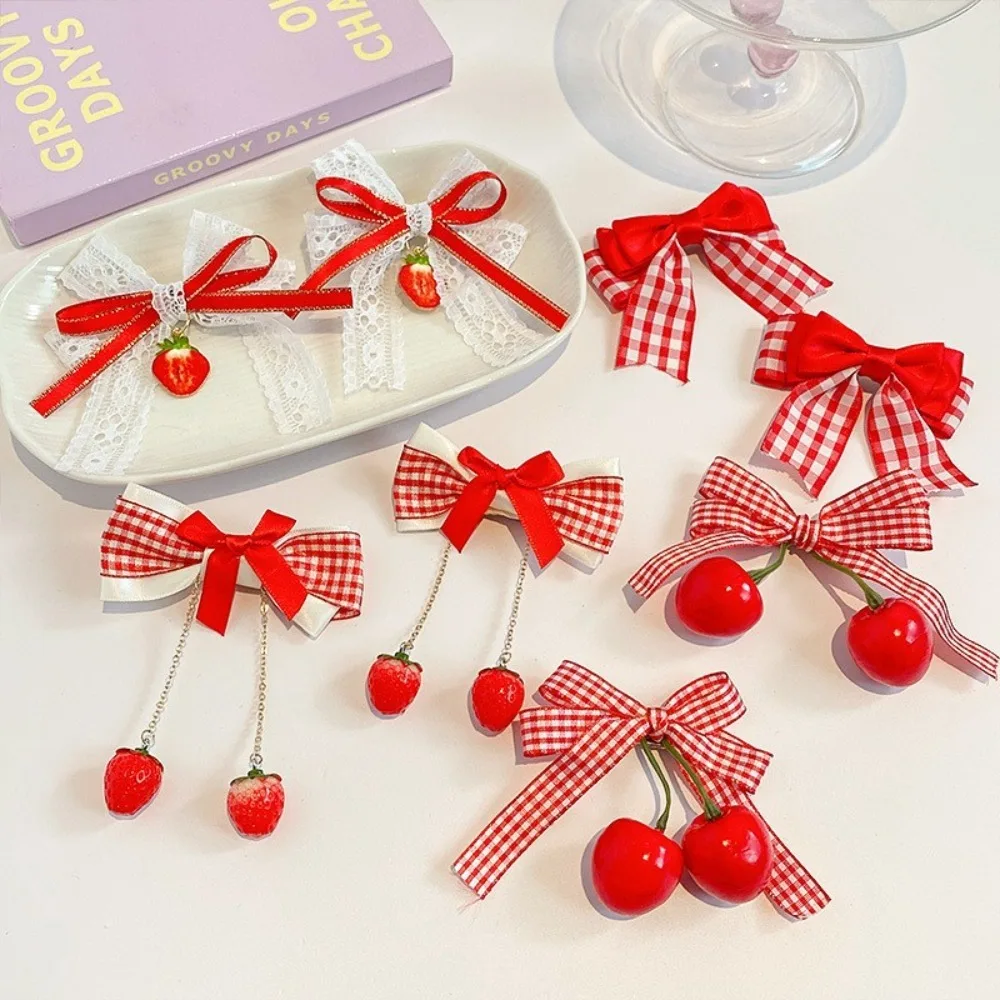 Red Cloth Hair Clip Cherry Bow Headband for Girls