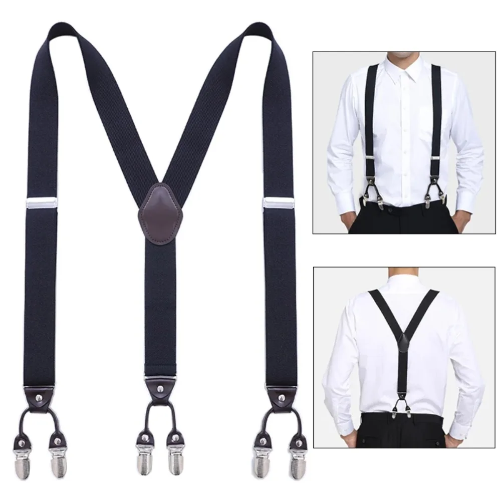 Bretelle Vintage per uomo festa di nozze formale Casual 3.5cm di larghezza a forma di Y 6 clip cintura elastica regolabile con bretelle per pantaloni