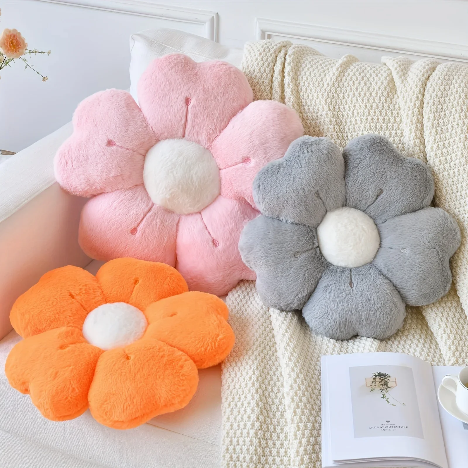 Plush Pillow Comfortable Daisy Flower Shaped - Cute Decorative Pad for Bed and Sofa, Soft Polyester Fabric 3