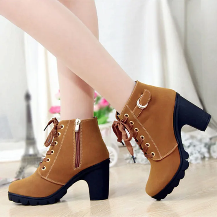 2021 New High-heeled Thick-heeled Casual Women's Boots, Wild Platform Platform Ankle Boots, Round Toe short Ankle Boots