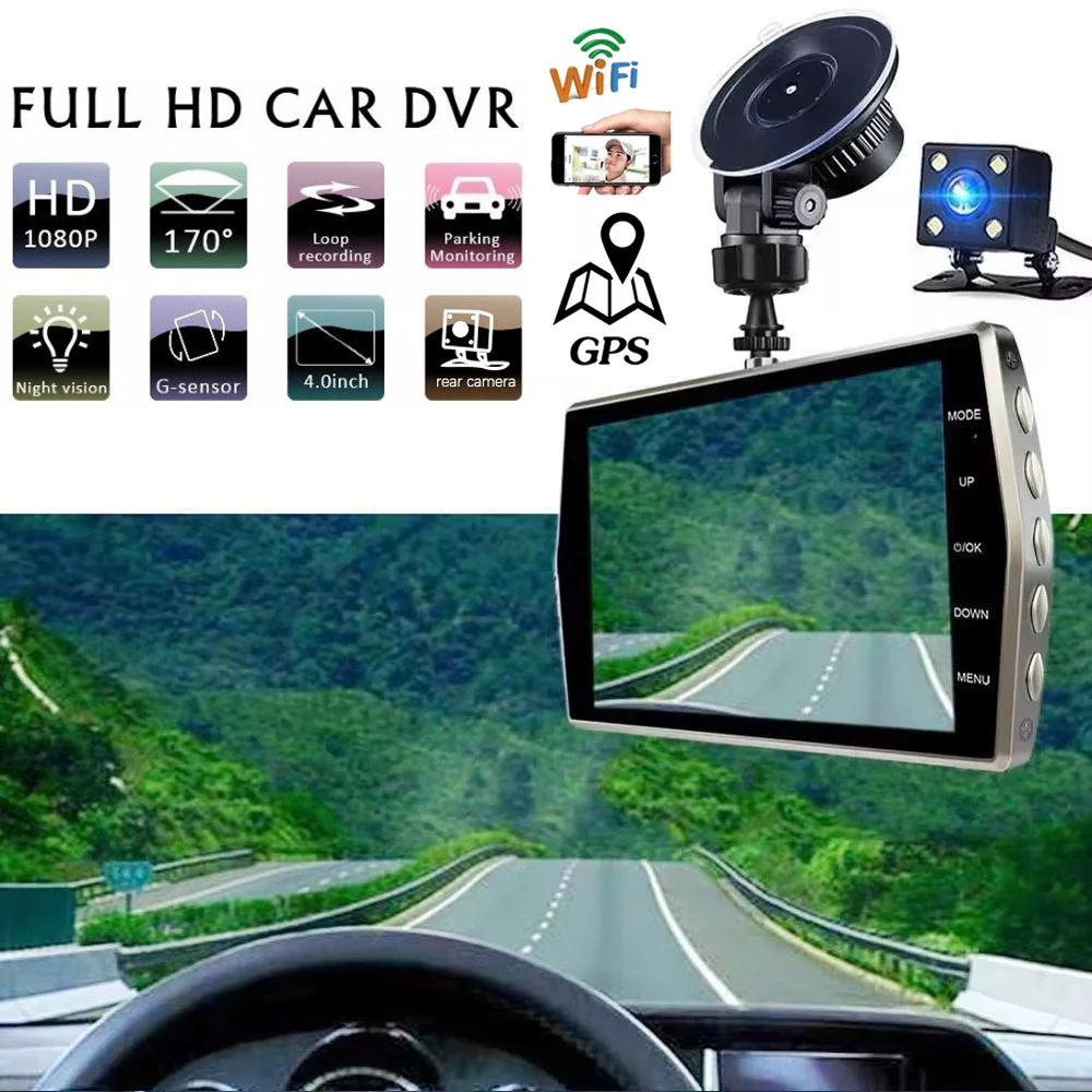 

Car DVR WiFi GPS Dash Cam 1080P HD Drive Video Recorder Front Rear View Car Camera Auto Black Box Vehicle Dashcam Night Vision