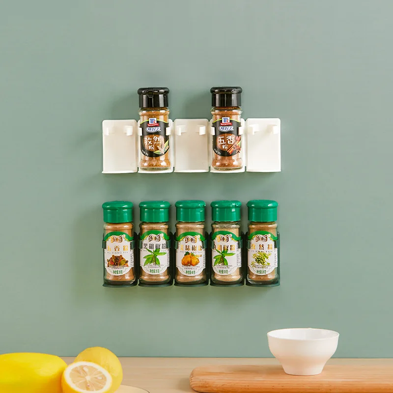 

Wall Mount Spice Bottle Rack, Kitchen Storage, Jar Holder Tool, Ingredient Plastic Adhesive Clip, Cabinet Organizer, Door Hooks