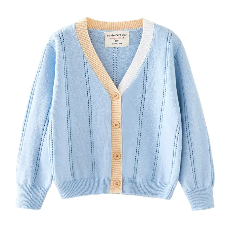 0-4yrs Spring Boys Outerwear for Kids Blue V-neck Girls Cardigan Sweater Jacket Cotton Boy Coat 1 2 3 4 Year Kids Clothes 225431