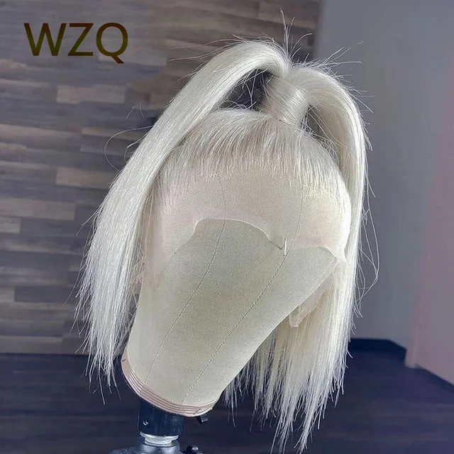 Mint Green Human Hair Wigs 613 Blonde Platinum HD Transparent Lace Front Wig Pink Colored Short Bob Wig 13x4 Lace Frontal Wigs 4