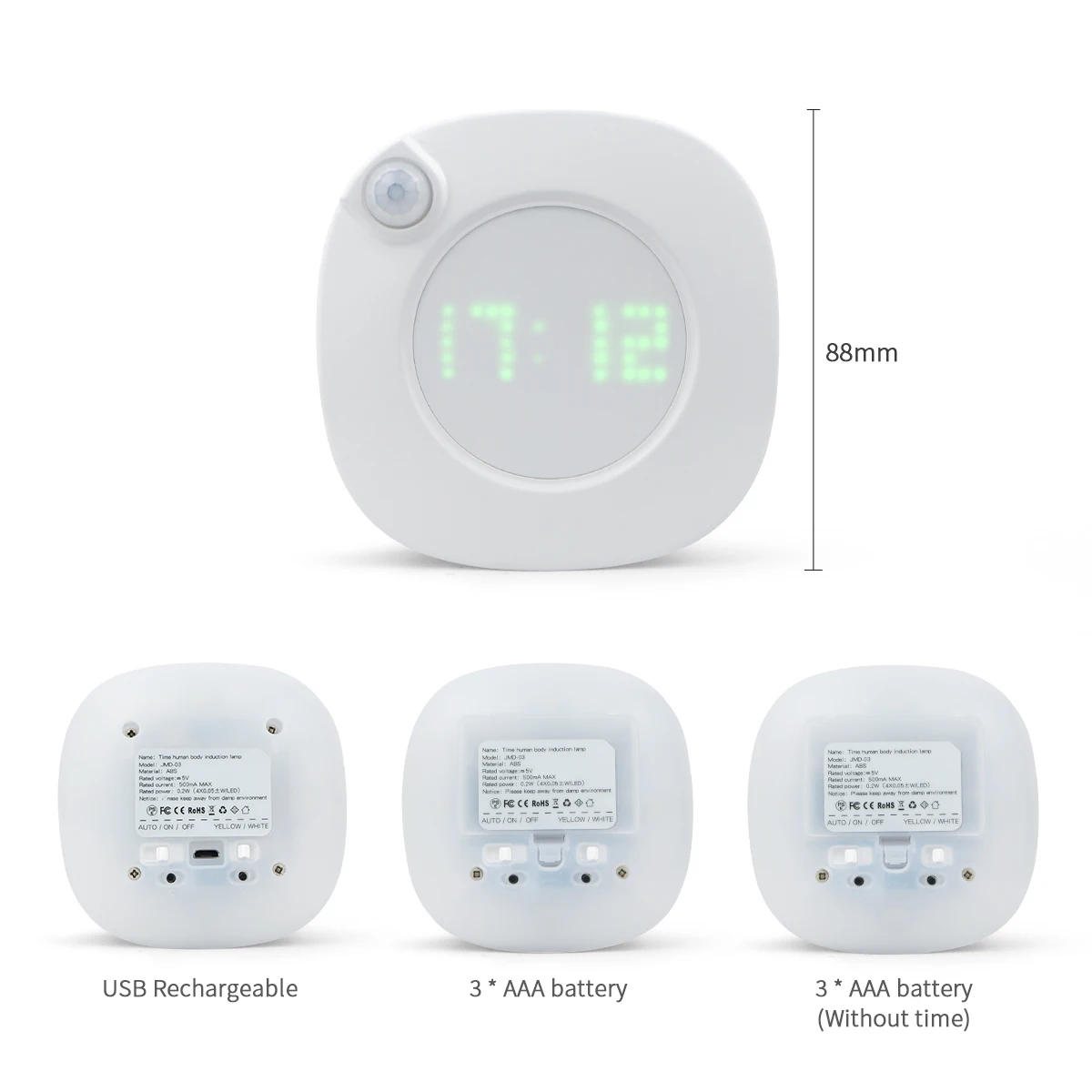 USB Modern Wall Clock PIR Motion Sensor Lamp Study Night Light 360Degrees Digital Watch Time Clock Magnet Bathoom Toilet Lamp