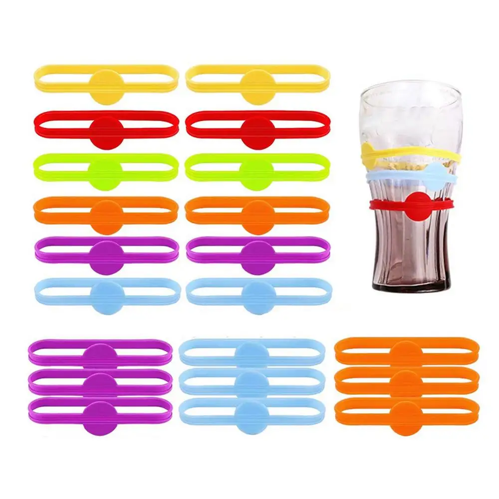 24 Segnabicchieri In Silicone Colorati Per Vino – Festicciole, Matrimoni, Feste In Casa – Anelli Portabevande Riutilizzabili E Decorativi