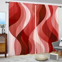 2pcs Red Wind Printed Curtain for Home Decor - Rod Pocket Window Treatment for Bedroom, Office, Kitchen, Living Room, and Study 1